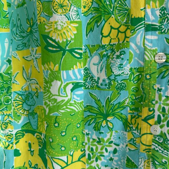 Lilly Pulitzer Vintage Green & Yellow Floral Button Shirt Dress Small Hong Kong - Picture 3 of 7